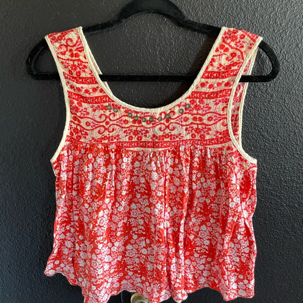 Free People Red Floral Blouse